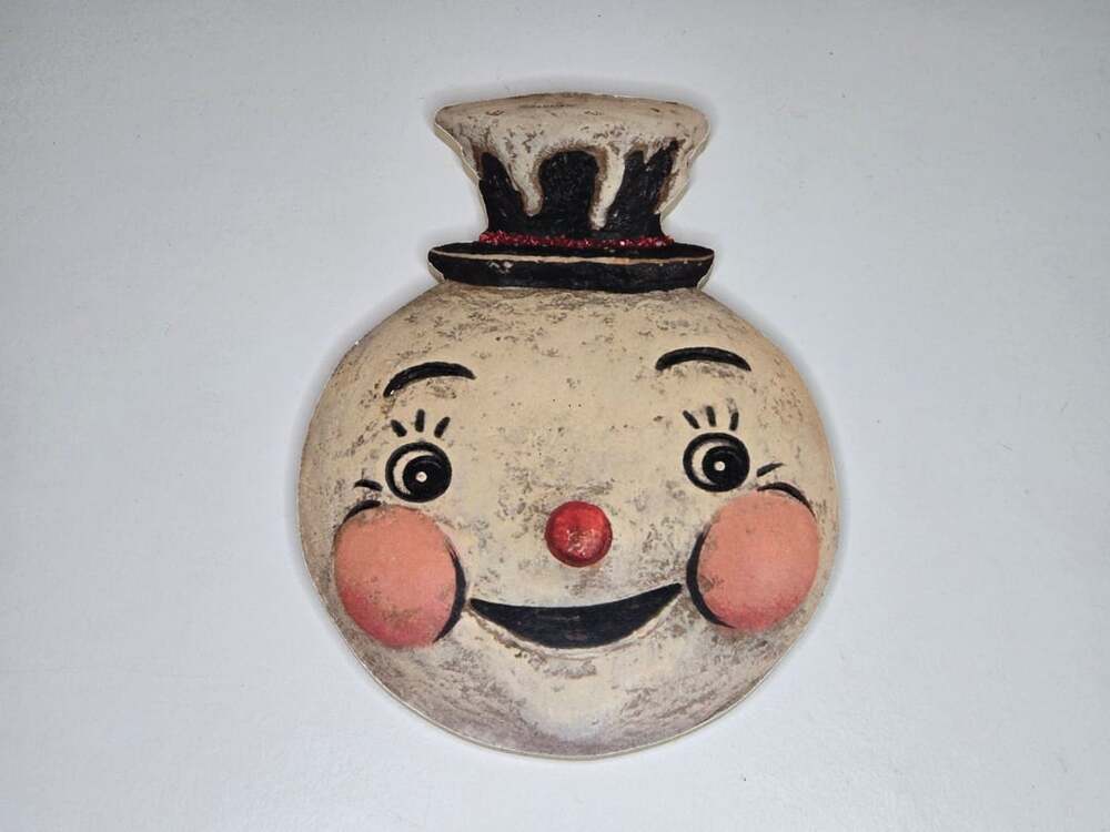 Primitive Snowman Head Cutout Wall Decor 6 Inch Vintage Style